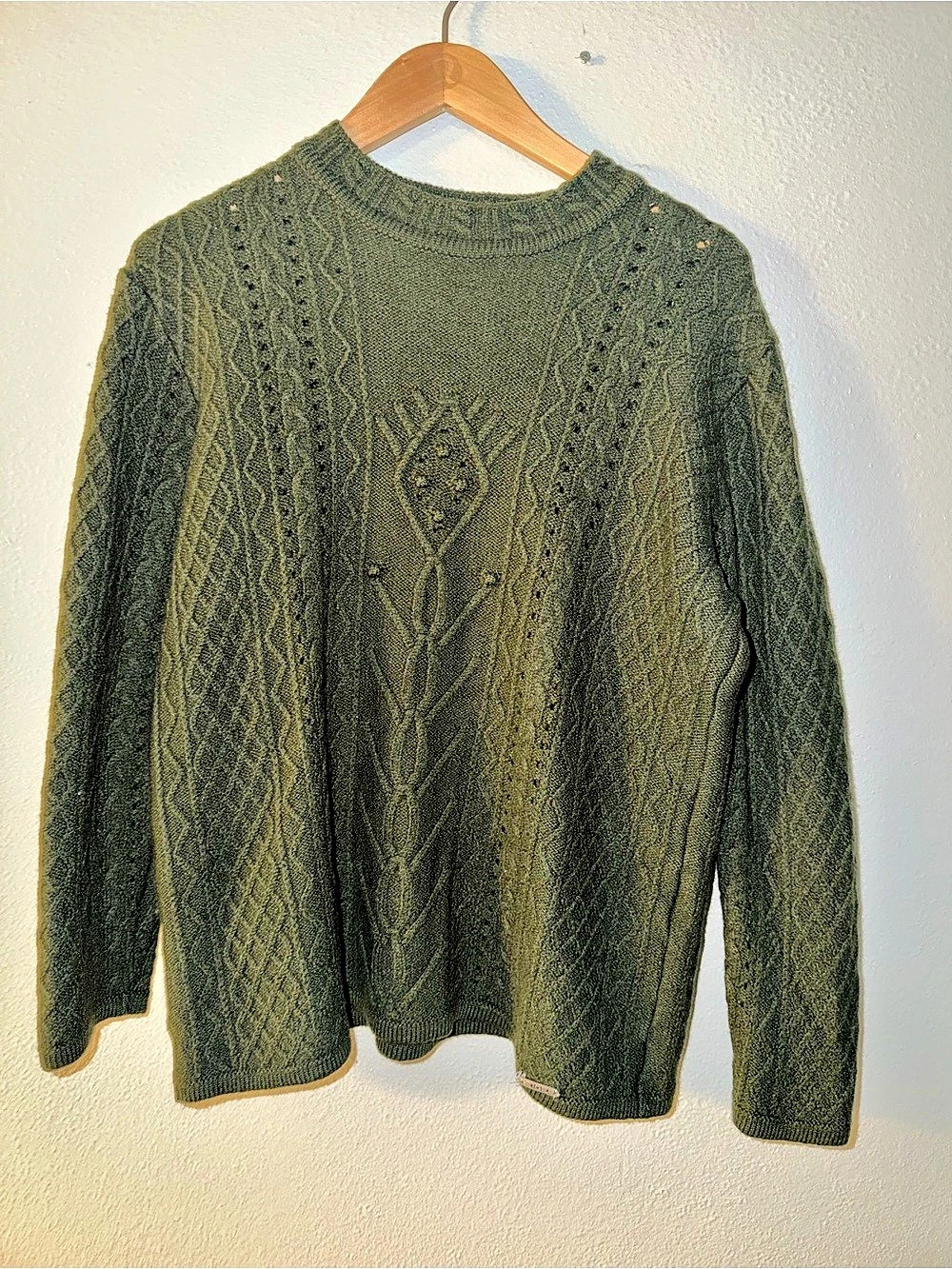 Geiger Olive Green Cable Knit Sweater